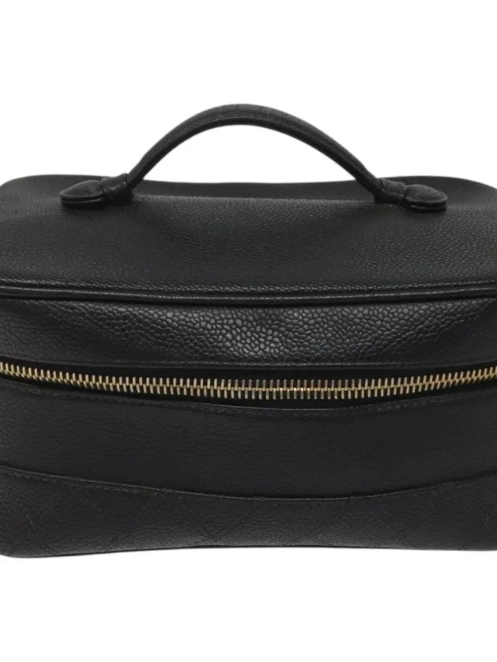 CHANEL Bicolore Vanity Hand Bag Grained Calf Skin Black CC Auth yb789